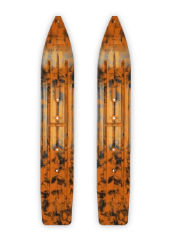 Pair Of Black/Orange Multi Color Swirl Slydog Hell Hound 7-1/4" Snowmobile Skis