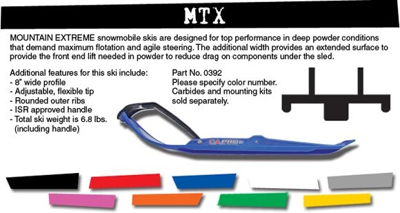 Pair Of Yellow C&A Pro MTX 8" Snowmobile Mountain/Trail Skis W/Black C&A Loops - Image 3