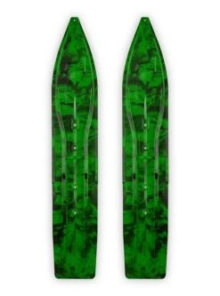 Pair Of Black/Green Multi Color Swirl Slydog Powder Hound 8" Snowmobile Skis