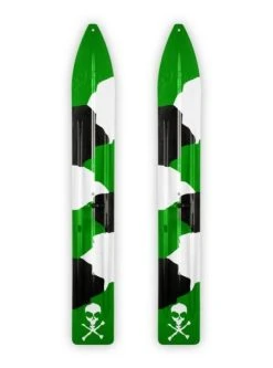 Pair Of Green/White/Black Camo Slydog Trail 6" Snowmobile Skis W/ White Skull