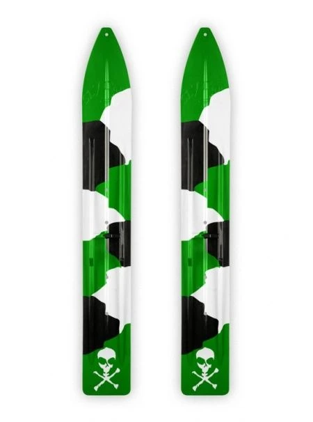 Pair Of Green/White/Black Camo Slydog Trail 6" Snowmobile Skis W/ White Skull