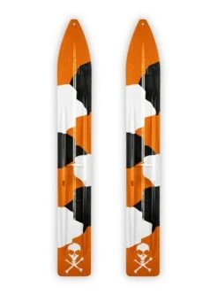 Pair Of Orange/Black/White Camo Slydog Trail 6" Snowmobile Skis W/ White Skull