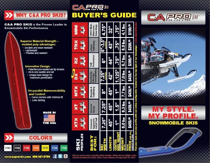 Pair Of Blue C&A Pro BX 7-1/4" Snowmobile Skis W/Black C&A Loops - Image 4