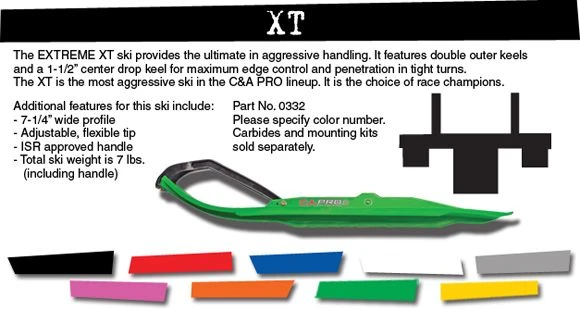 Pair Of Green C&A Pro XT 7-1/4" Snowmobile Skis W/Black C&A Loops - Image 3
